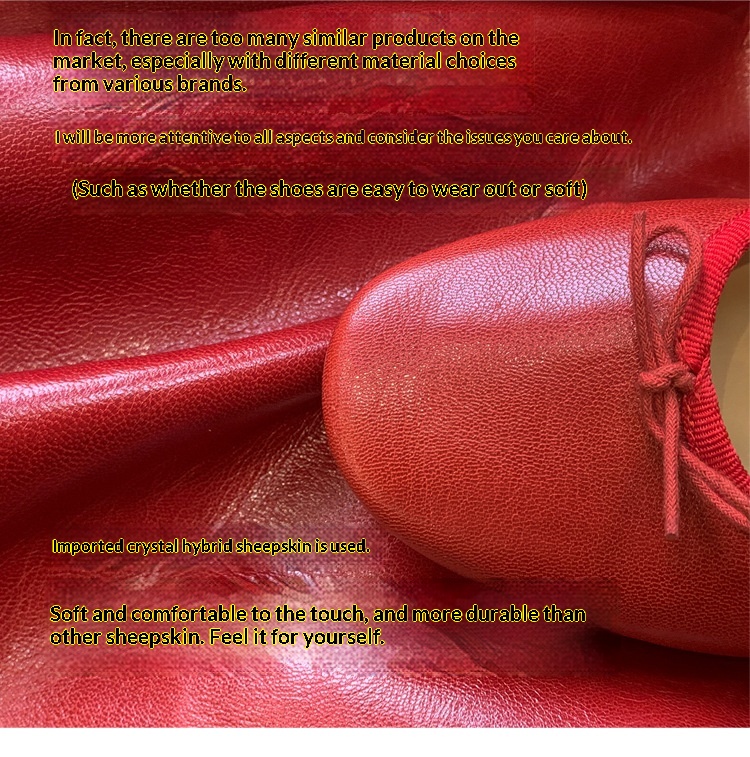 Vintage röda läder balett dansskor med rosett för kvinnor_voghion.com