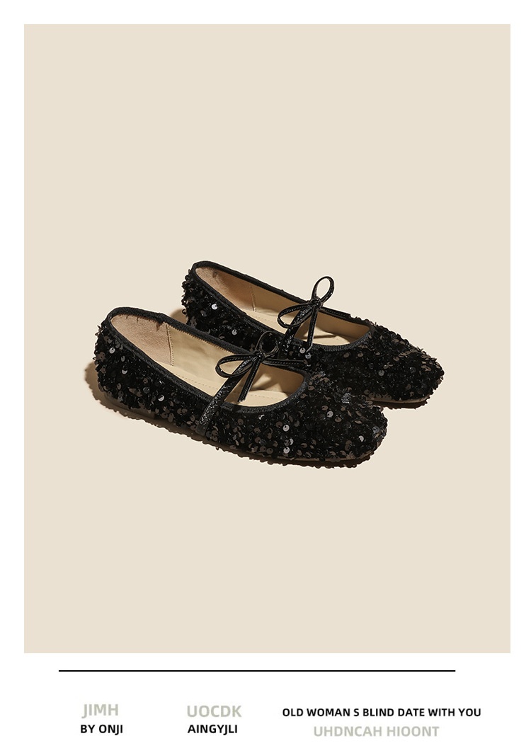 Silver Sequin Ballet Dance Shoes With Bow And Single Strap_voghion.com