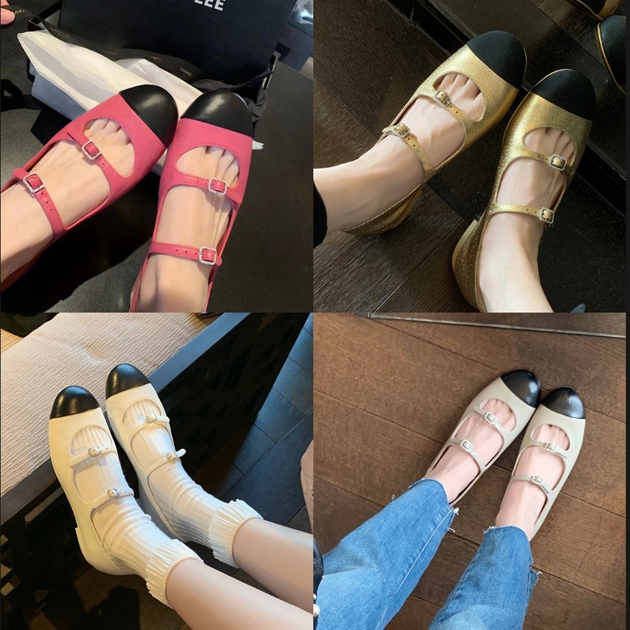 Dance Shoes Grape Mom Window Round Toe Color Block Mary Jane One Strap Shallow Ballet Flats Flat Casual Versatile Shoes_voghion.com
