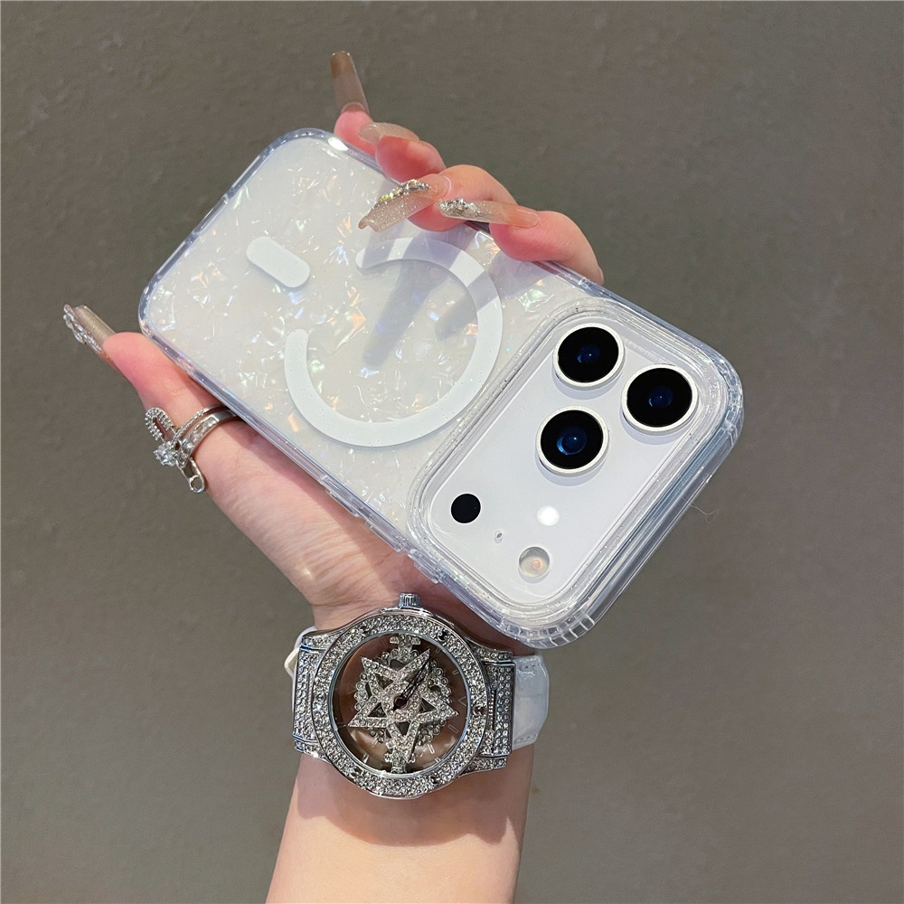 Compatible With Shell Pattern Magnetic Phone Case IPhone Pro Max Glittery Iridescent 17 Air Protective Cover_voghion.com