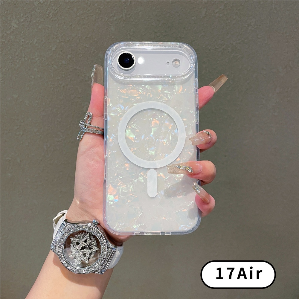 Compatible With Shell Pattern Magnetic Phone Case IPhone Pro Max Glittery Iridescent 17 Air Protective Cover_voghion.com