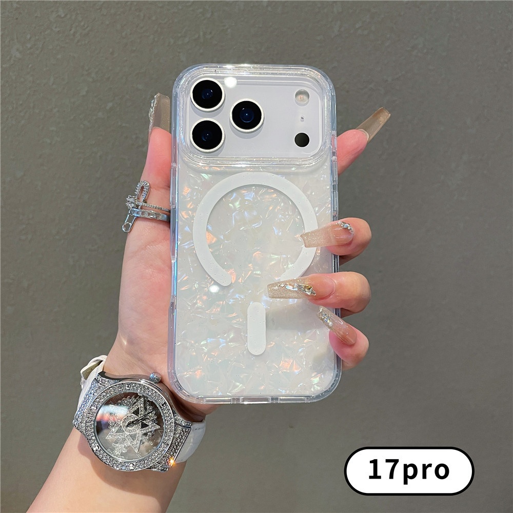 Compatible With Shell Pattern Magnetic Phone Case IPhone Pro Max Glittery Iridescent 17 Air Protective Cover_voghion.com