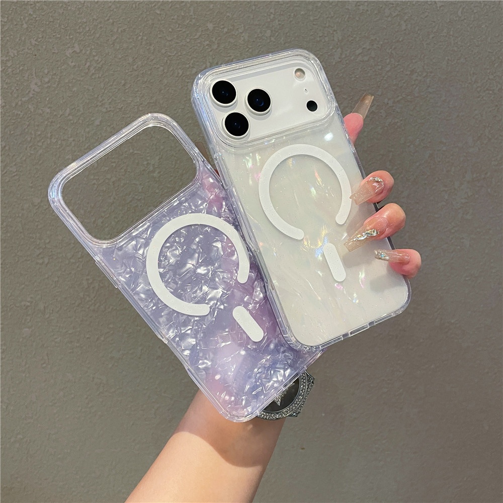 Compatible With Shell Pattern Magnetic Phone Case IPhone Pro Max Glittery Iridescent 17 Air Protective Cover_voghion.com