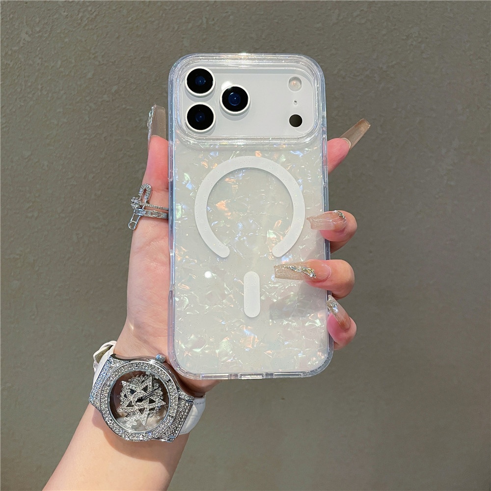 Kompatibel mit magnetischer Schutzhülle mit Shell-Muster für iPhone Pro Max, glitzernd und schillernd, 17" Air_voghion.com