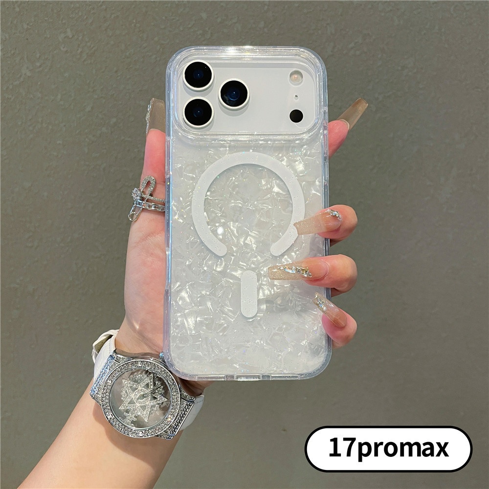 Kompatibel mit magnetischer Schutzhülle mit Shell-Muster für iPhone Pro Max, glitzernd und schillernd, 17" Air_voghion.com