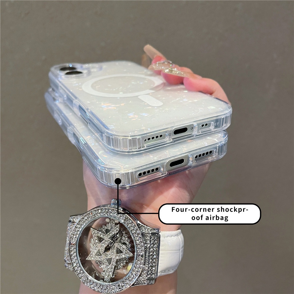 Compatible With Shell Pattern Magnetic Phone Case IPhone Pro Max Glittery Iridescent 17 Air Protective Cover_voghion.com