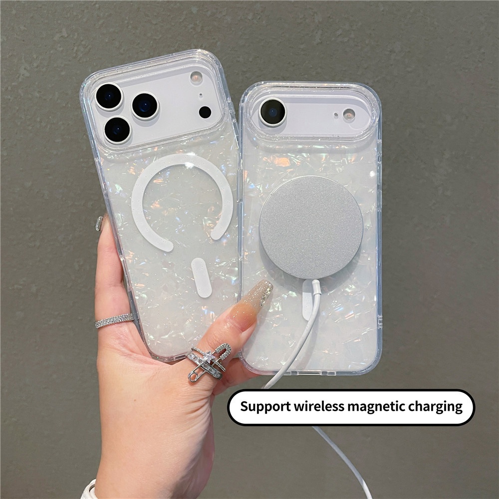 Compatible With Shell Pattern Magnetic Phone Case IPhone Pro Max Glittery Iridescent 17 Air Protective Cover_voghion.com