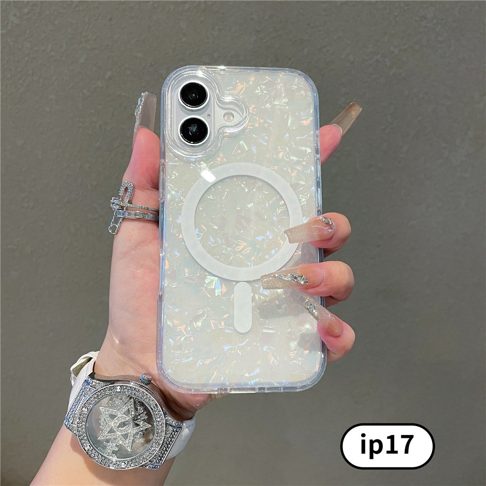 Compatible With Shell Pattern Magnetic Phone Case IPhone Pro Max Glittery Iridescent 17 Air Protective Cover_voghion.com
