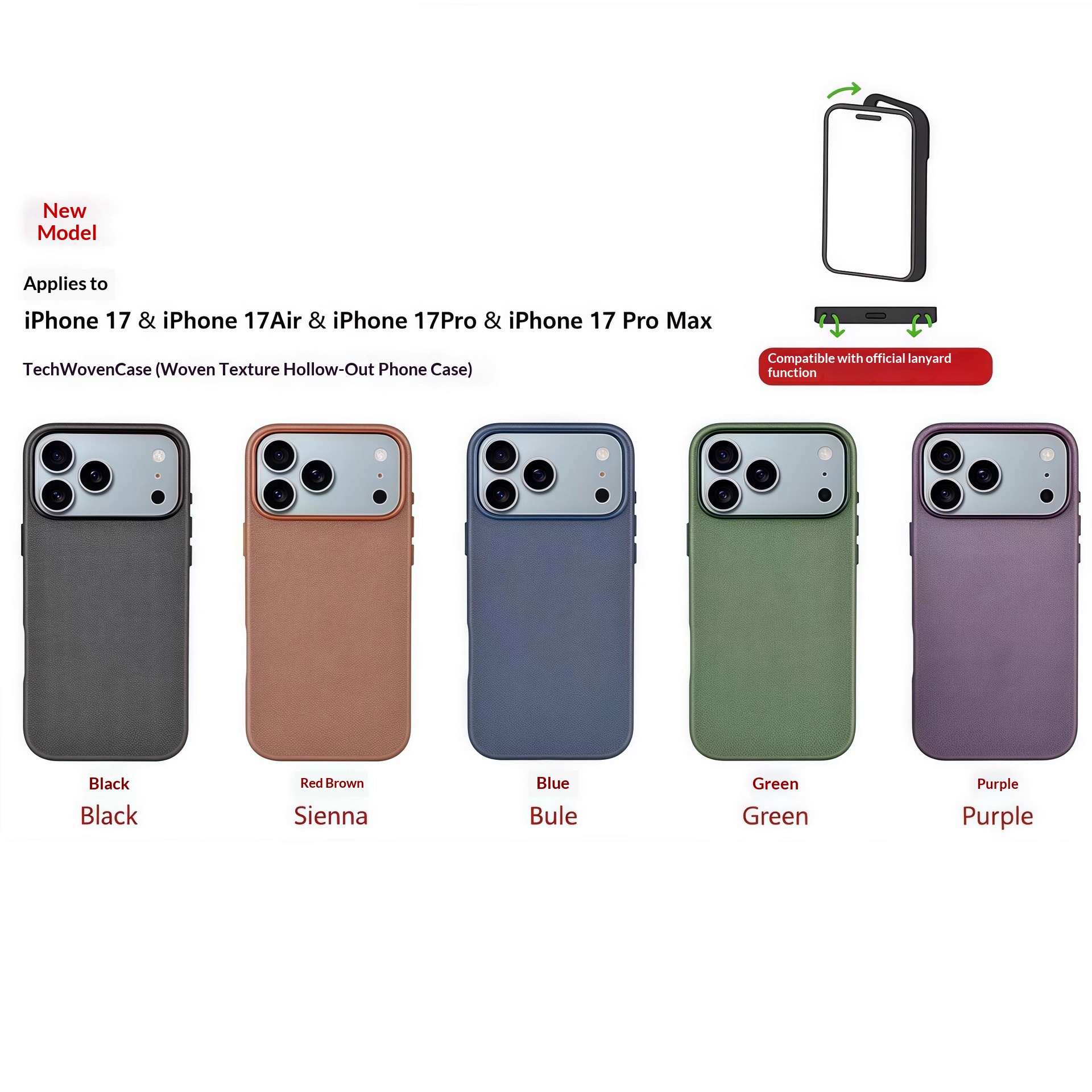 iPhone Max 17 Pro için Uygun, Dokuma Kumaş Desenli, Manyetik Animasyonlu, Darbeye Dayanıklı Koruyucu Kılıf_voghion.com