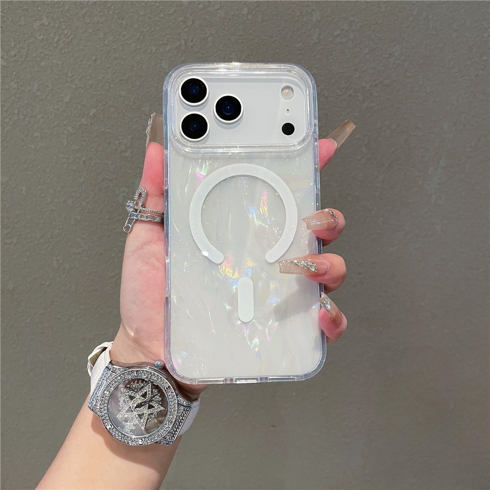 Compatible With Shell Pattern Magnetic Phone Case IPhone Pro Max Glittery Iridescent 17 Air Protective Cover_voghion.com