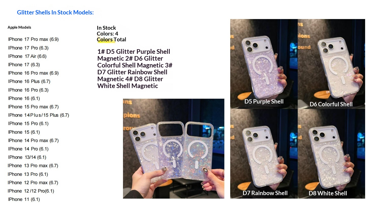 Compatible With Shell Pattern Magnetic Phone Case IPhone Pro Max Glittery Iridescent 17 Air Protective Cover_voghion.com