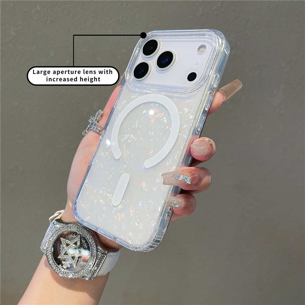 Compatible With Shell Pattern Magnetic Phone Case IPhone Pro Max Glittery Iridescent 17 Air Protective Cover_voghion.com