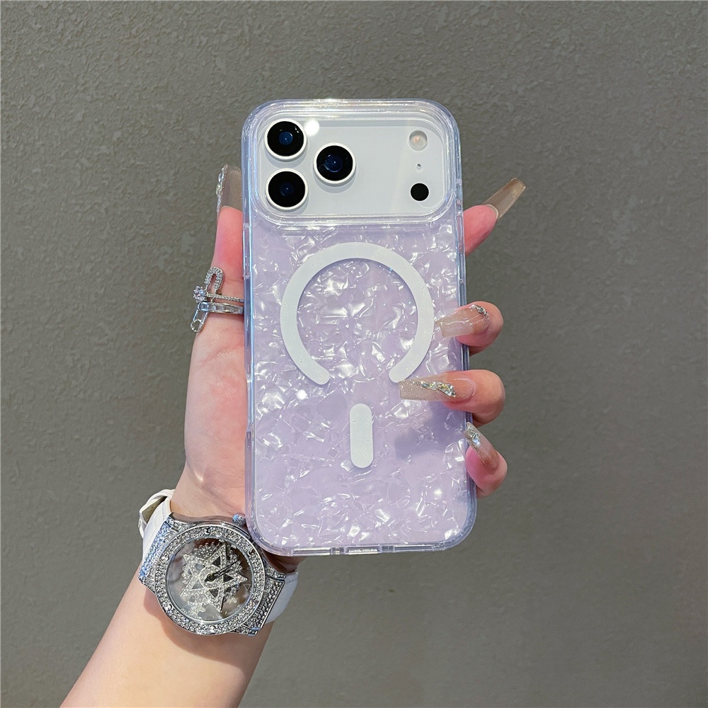 Compatible With Shell Pattern Magnetic Phone Case IPhone Pro Max Glittery Iridescent 17 Air Protective Cover_voghion.com