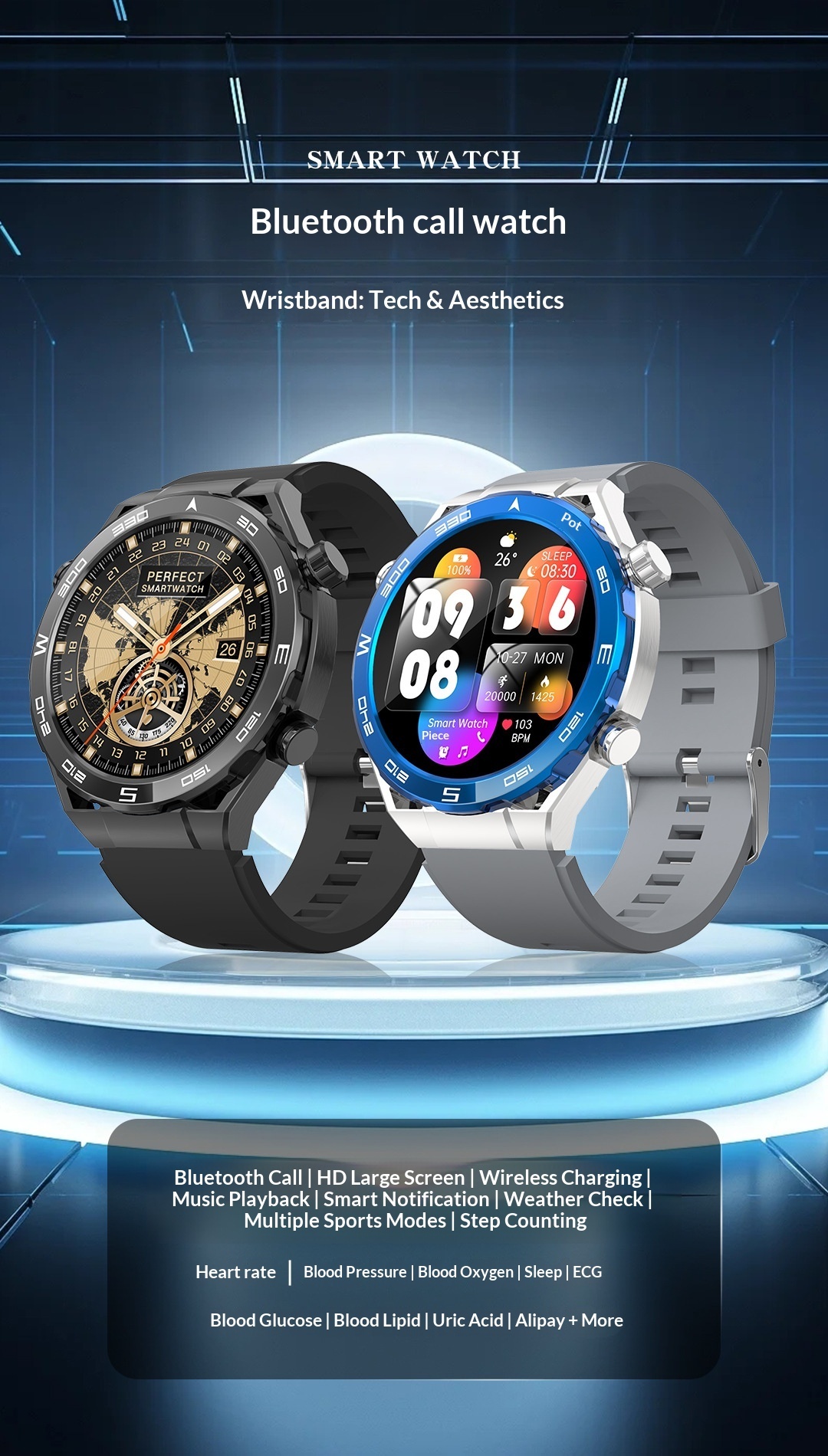 Smart sportsur med bluetooth opkald og pulsmåling_voghion.com
