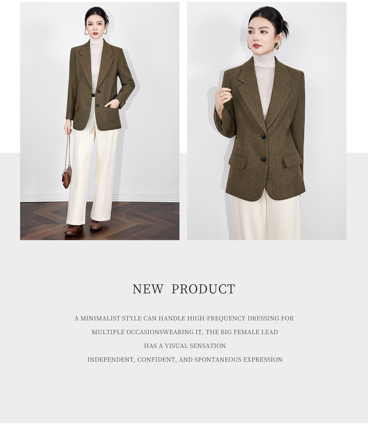 Damen Blazer Aus Wollmix Mit Fischgrätmuster Für Den Winter_voghion.com