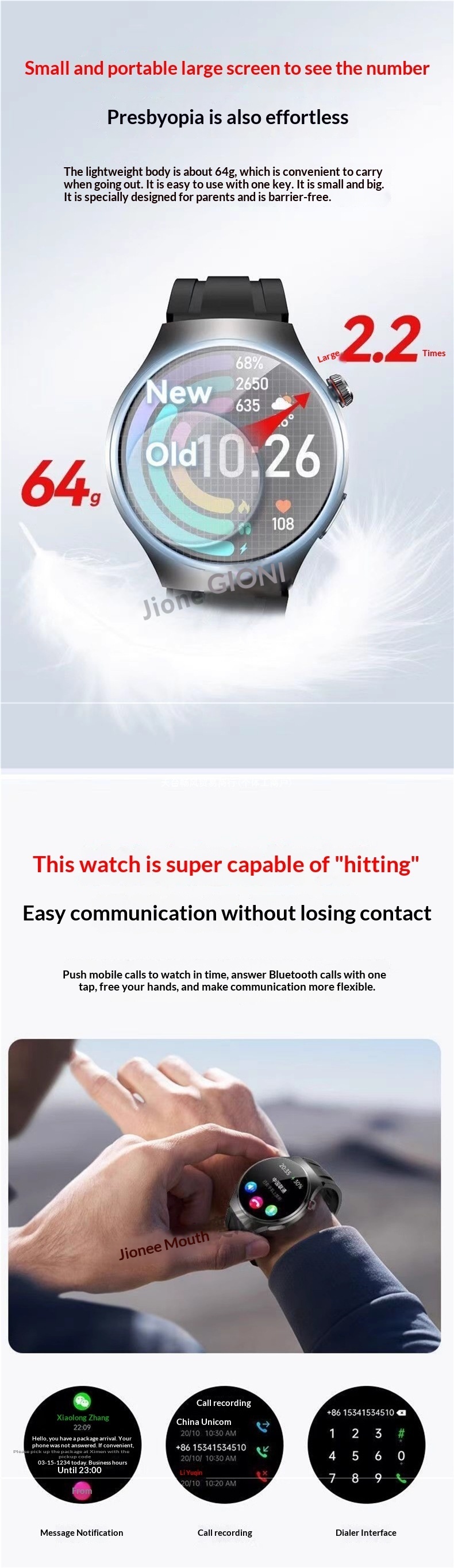 Medicinsk smartwatch för äldre med hälsomonitorering och bluetooth_voghion.com