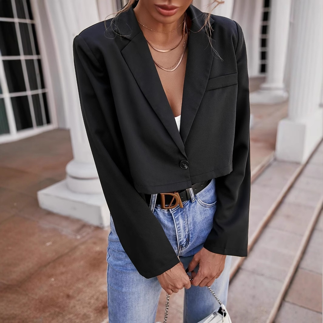 New Cross-border Foreign Trade Short Blazer Jacket, Unique Design, Waist-exposed Suit, Casual Hot Girl Style Outerwear_voghion.com