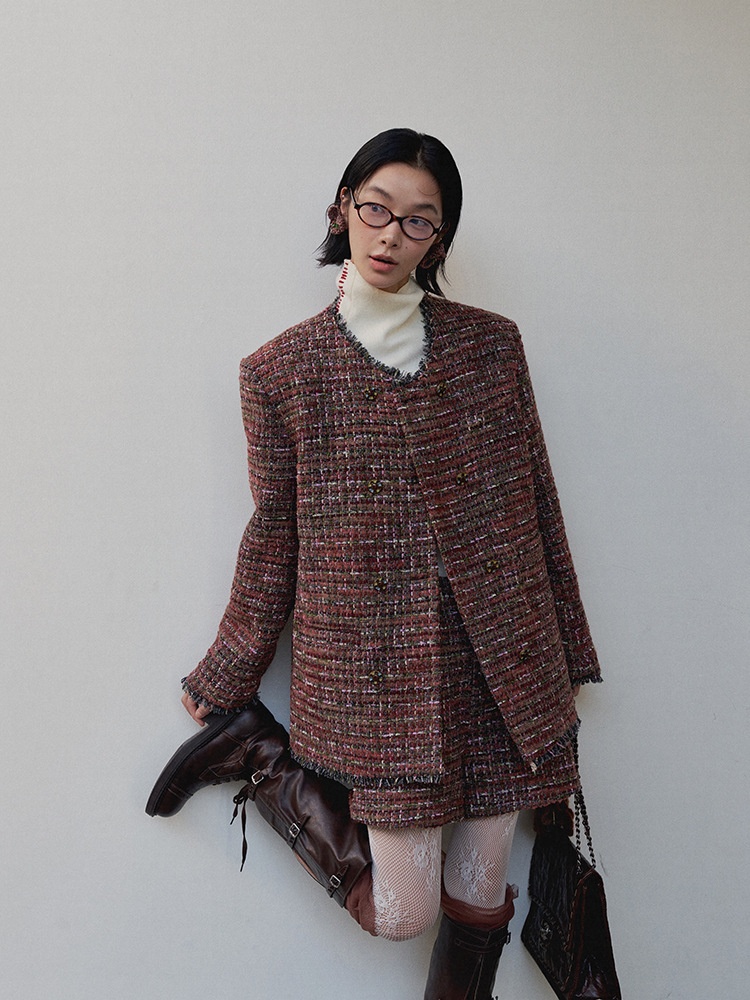 UNITY MODE Woolen Suit Jacket For Women, Elegant Commuting Tweed Coat 241886_voghion.com