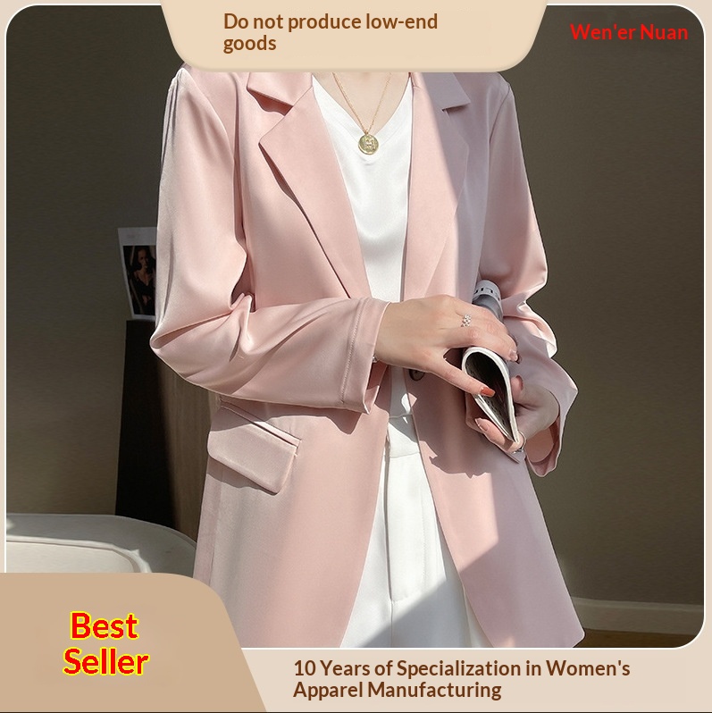 Silk Satin Blazer For Women, New Summer Style, Drapey And Versatile, Acetate Long-sleeve Solid Color Sun-protective_voghion.com