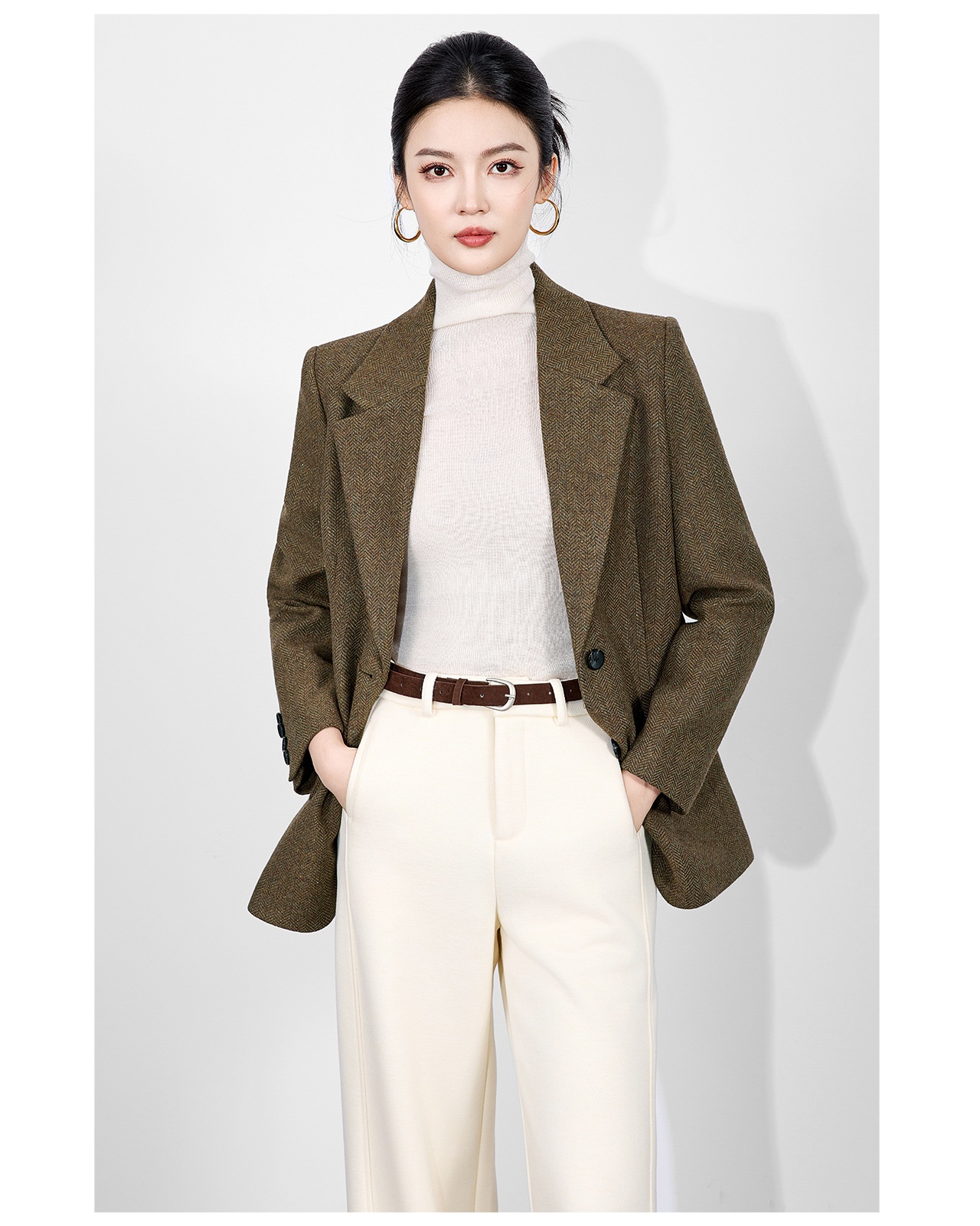 Damen Blazer Aus Wollmix Mit Fischgrätmuster Für Den Winter_voghion.com