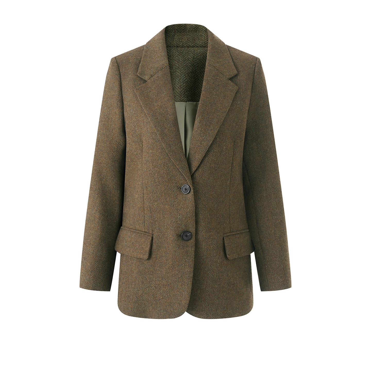 2515412-Nanyou Hochwertiger, dicker Damenblazer im neuen Old Money Stil aus Fischgrät-Wollmischung für den Winter_voghion.com