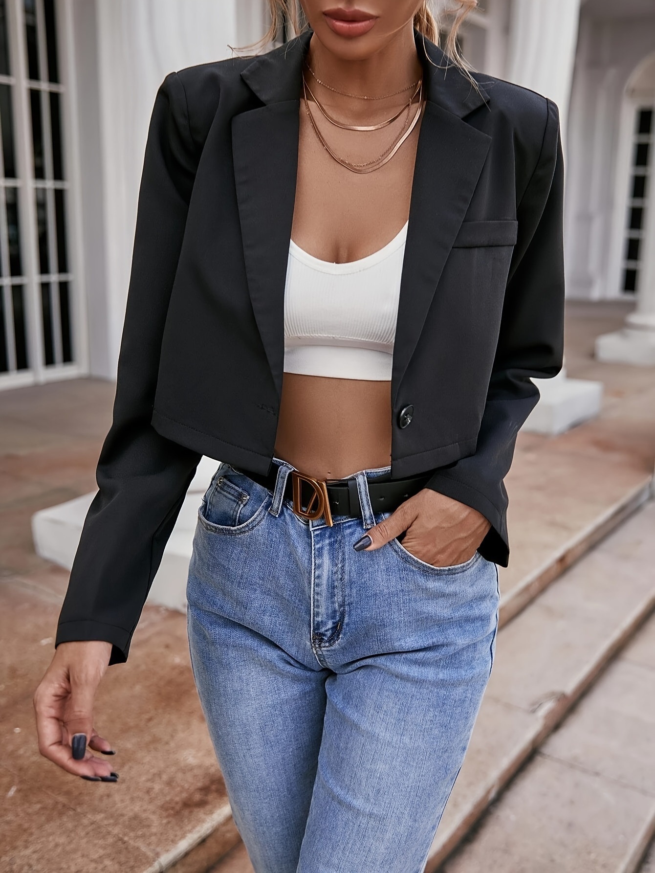 Women's Short Blazer Jacket Unique Design Casual Outerwear_voghion.com