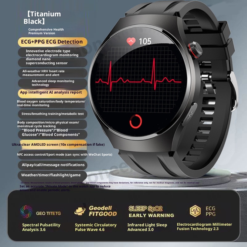 New Medical Grade Smart Elderly Pressure Watch Bluetooth Call Blood Lipids Uric Acid Heart Rate ECG Health Monitor_voghion.com