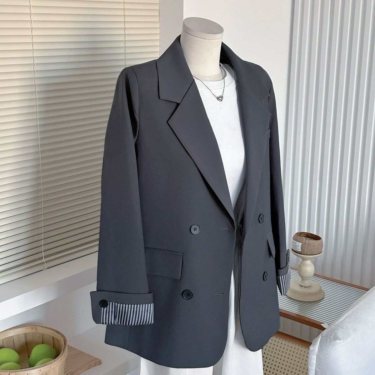 New Women's Blazer Jacket With Spliced Cuff Design, Versatile Korean-style Loose-fitting Stylish Coat_voghion.com