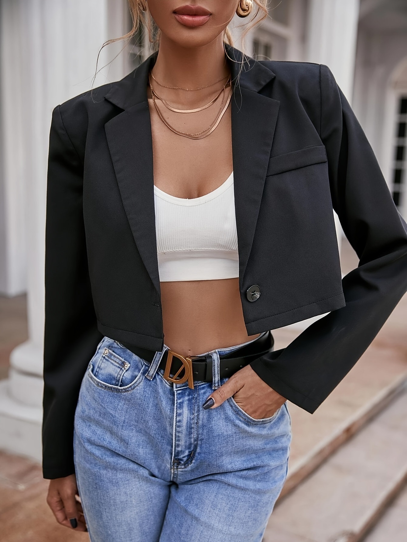 Women's Short Blazer Jacket Unique Design Casual Outerwear_voghion.com