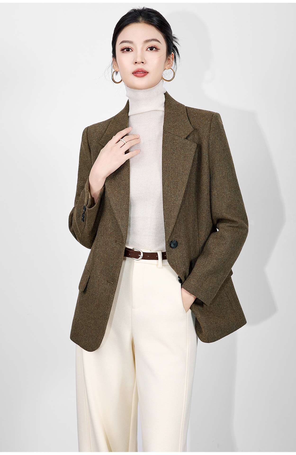 Damen Blazer Aus Wollmix Mit Fischgrätmuster Für Den Winter_voghion.com