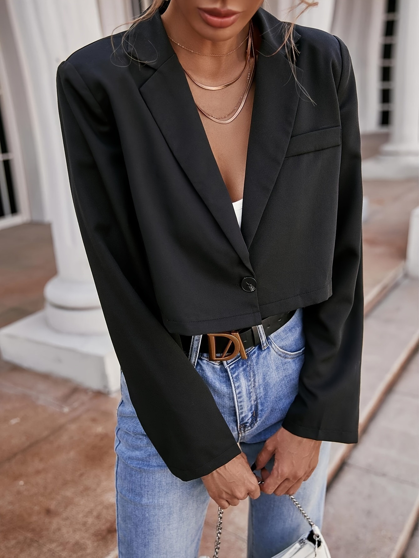 Women's Short Blazer Jacket Unique Design Casual Outerwear_voghion.com