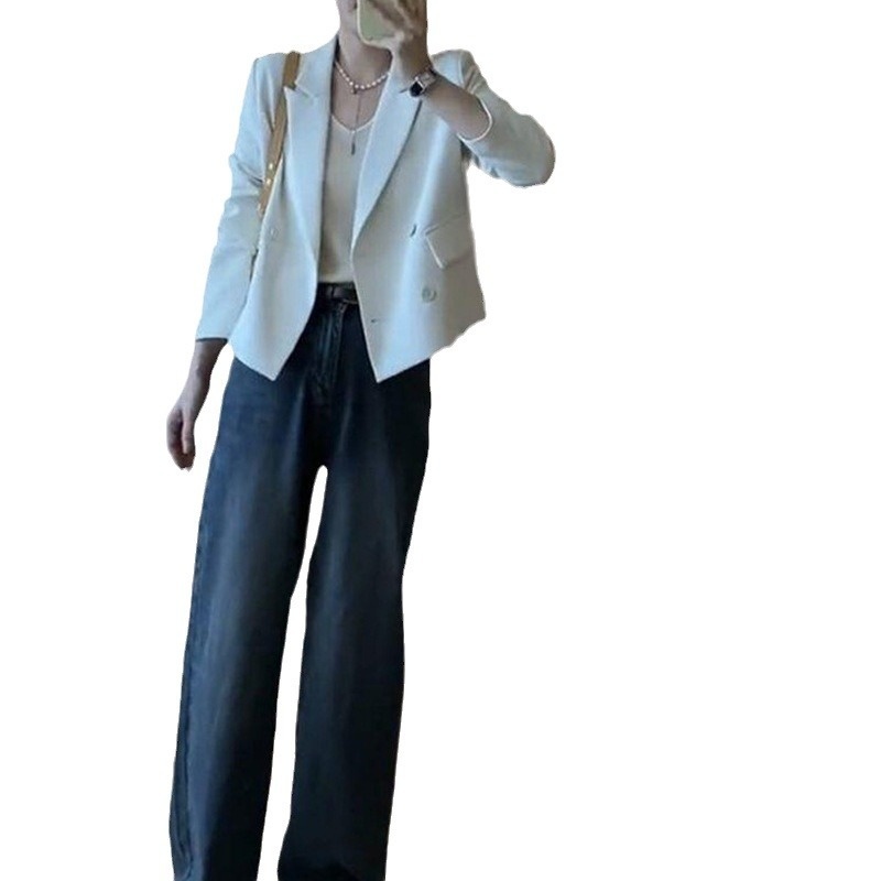 Blazer corto da donna, nuova collezione primavera 2024, vestibilità ampia, sensazione di alta qualità, blazer alla moda per donne di bassa statura_voghion.com