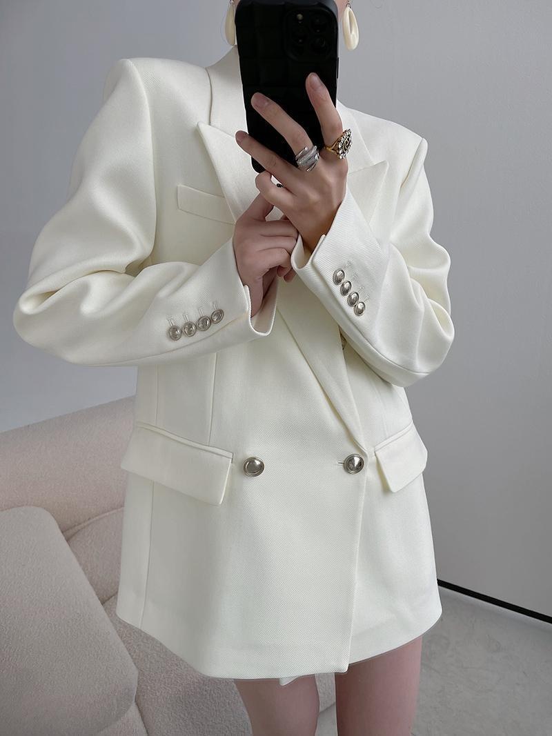Women's White Blazer Oversized Casual Jacket For Spring Autumn_voghion.com