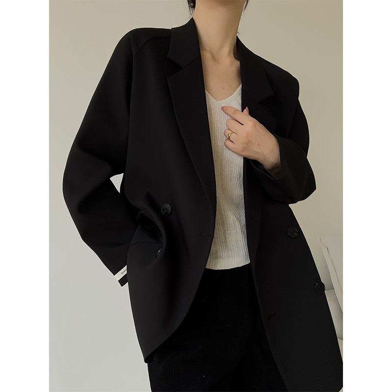 Blazer décontracté et ample à couleurs contrastées, veste de tailleur mi-longue pour femme, nouveau style coréen, croisé._voghion.com