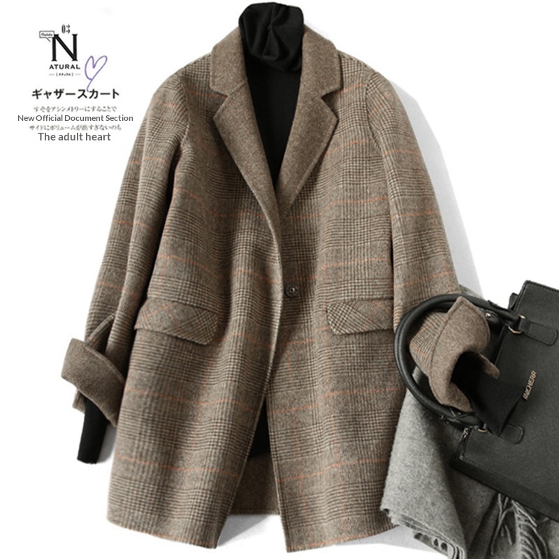 ZOJ Hand-Sewn Double-Sided Blazer For Women 2025 New Fashion Autumn Winter Plaid Wool Coat_voghion.com