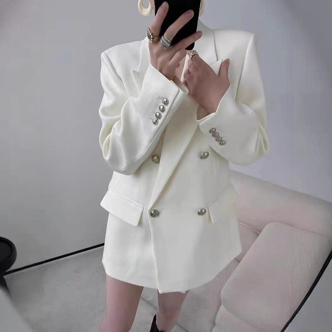 2025 Spring And Autumn New White Blazer For Women, Petite Size, Oversized Korean Style Casual Loose Suit Jacket_voghion.com