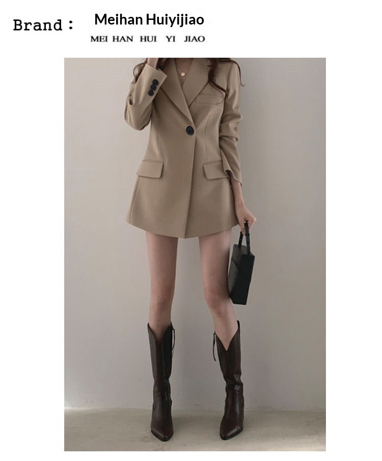 Dam retro khaki blazer lätt jacka med lös passform för hösten_voghion.com