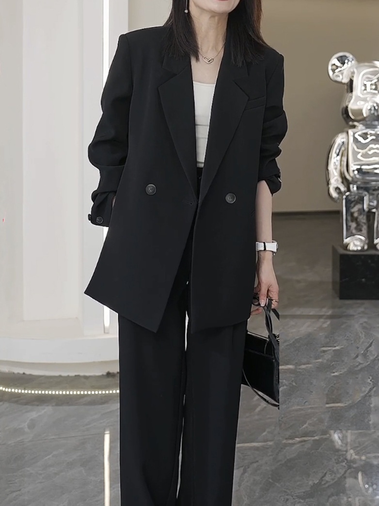Ensemble pantalon large et blazer ample pour femme grande taille_voghion.com
