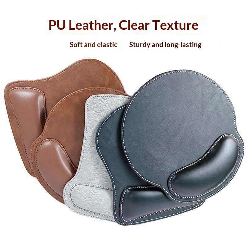 Neue, einfarbige Handgelenkauflage aus Leder, schlichtes Retro-Mauspad für Büro und Business_voghion.com