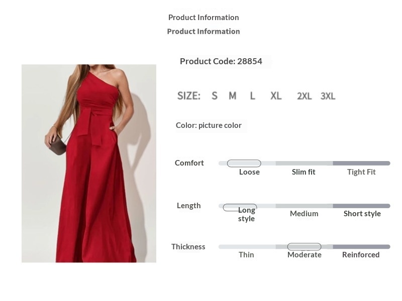 Women's Jumpsuit Solid Colour Waist Cinching Asymmetric Neckline_voghion.com