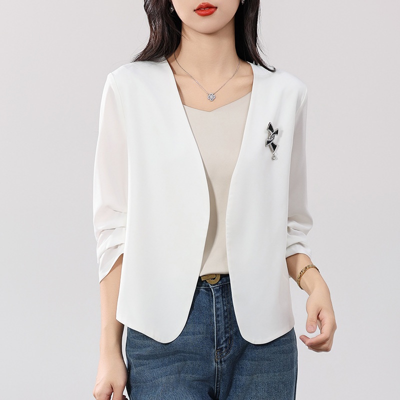2025 Spring/Summer New Women's Blazer Without Buttons, Solid Color Design, Petite-Friendly Suit Jacket_voghion.com