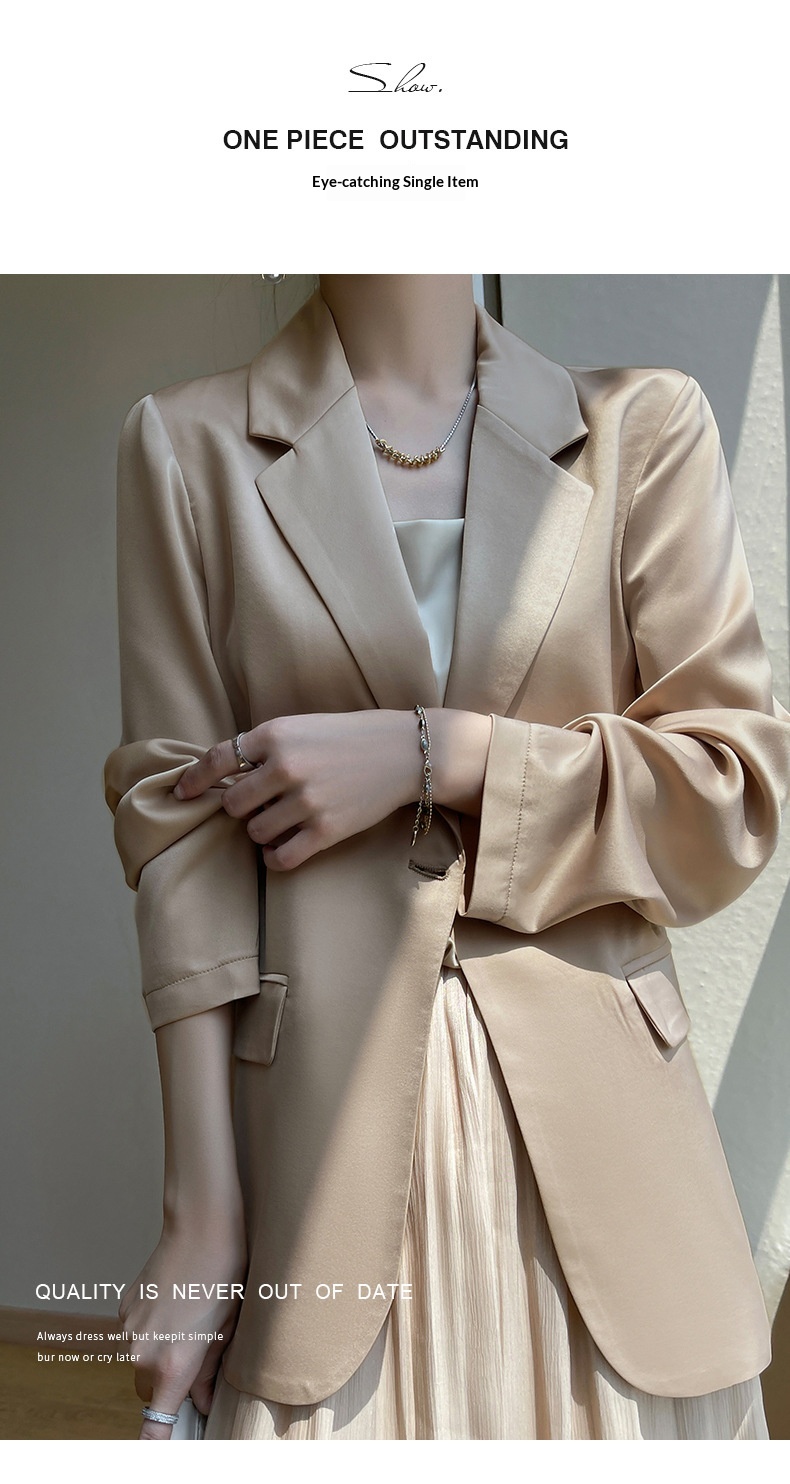 Satin Blazer For Women High End Versatile Lightweight Suit Jacket_voghion.com