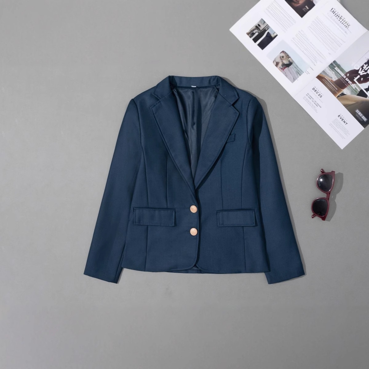 JK Suit Elegant Commuter Color V-neck Single Two-button Breasted Small Blazer Jacket Petite Soft Girl School Uniform_voghion.com