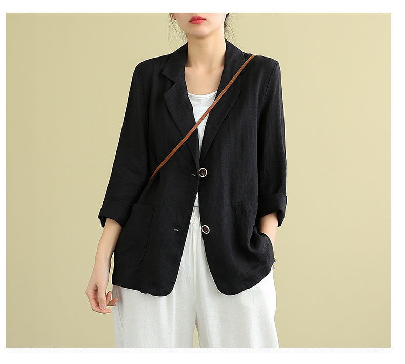 Women's Cotton Linen Blazer Lightweight Casual Elegant Jacket_voghion.com