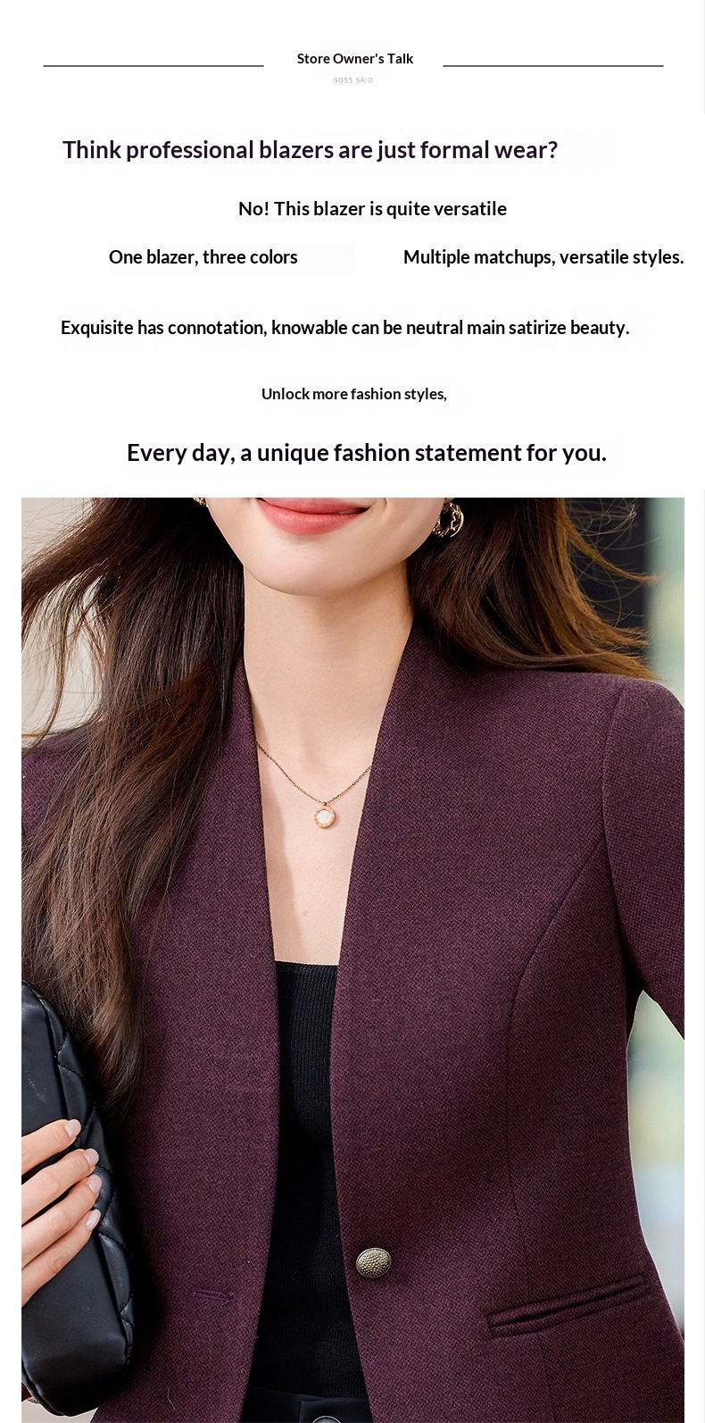 Collarless Blazer For Women Elegant Casual Short Lightweight Coat_voghion.com