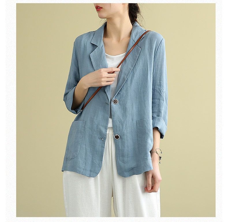 Women's Cotton Linen Blazer Lightweight Casual Elegant Jacket_voghion.com