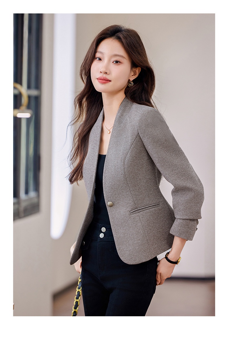 Collarless Blazer For Women Elegant Casual Short Lightweight Coat_voghion.com