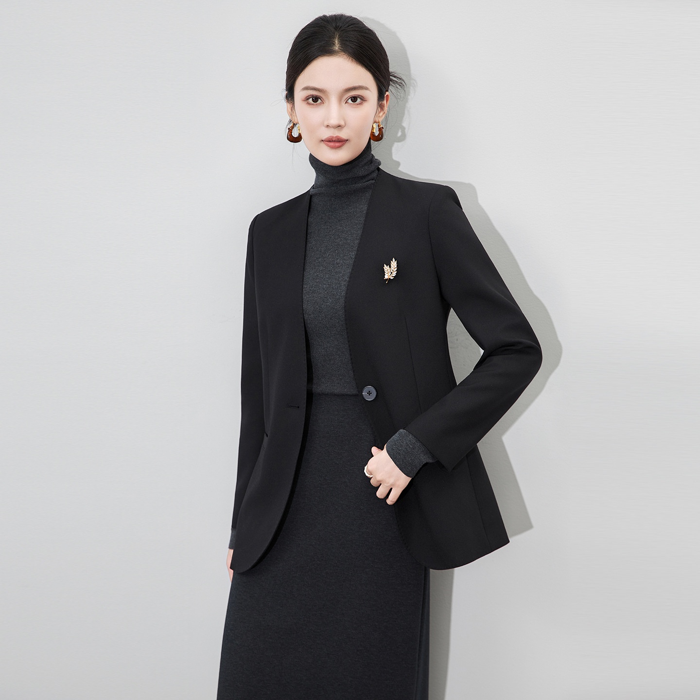 2512705-Nanyou Blazer formale professionale di alta qualità per pendolarismo, senza colletto, finiture con perline pesanti, vita regolabile,_voghion.com