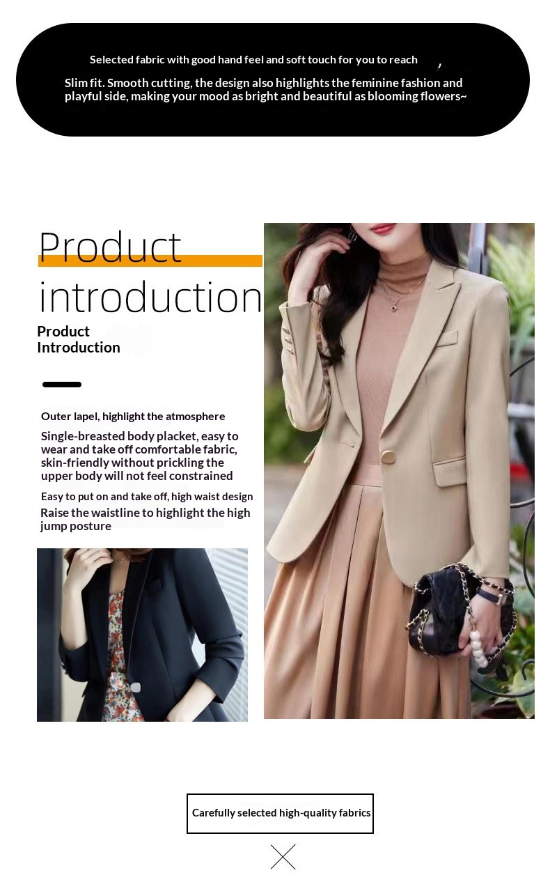 Texturierter Einreiher Slim Fit Blazer Für Damen In Aprikose_voghion.com