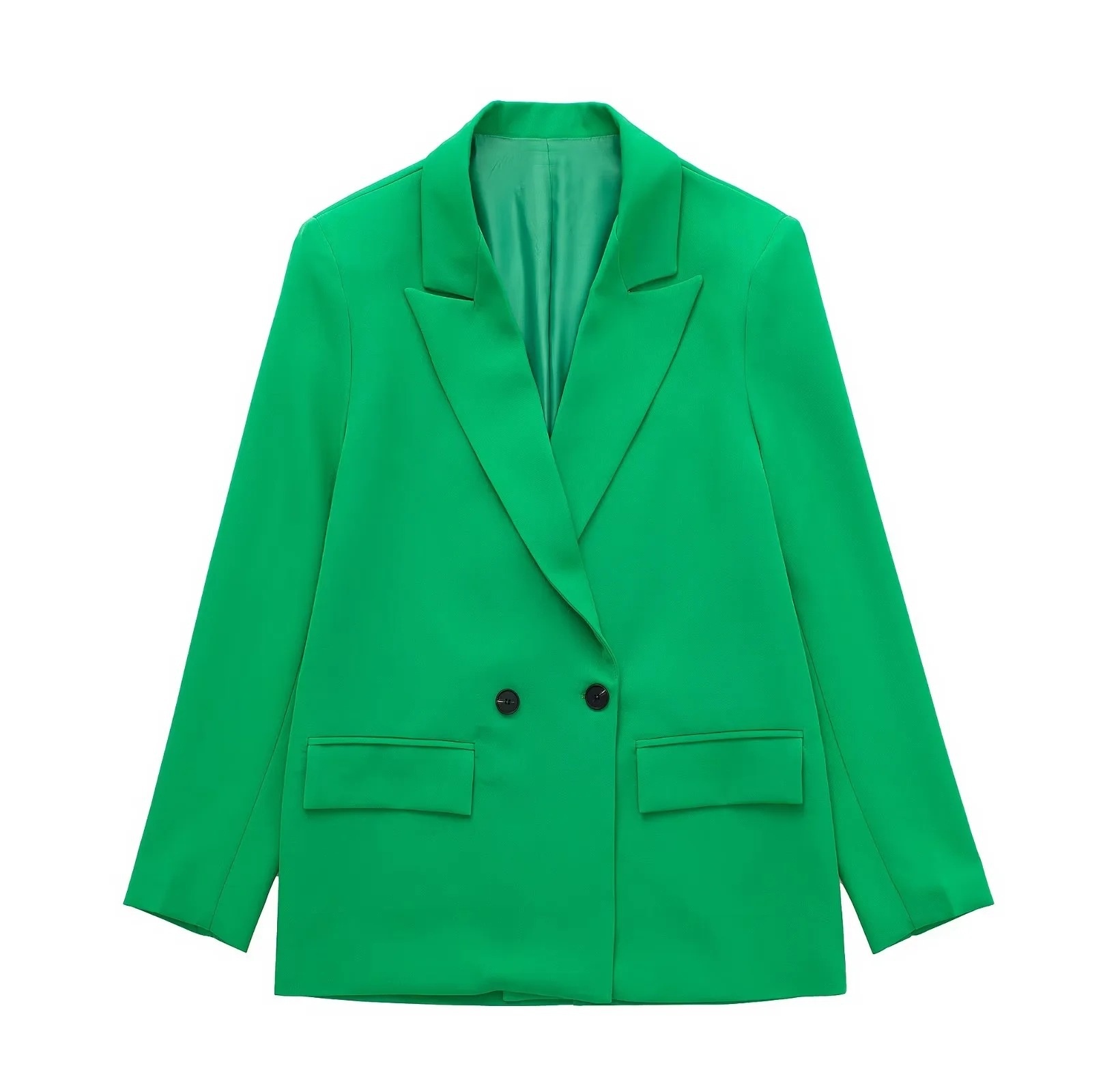Women's Double-breasted Blazer Loose-fitting Mid-length Coat_voghion.com